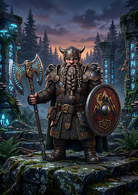 Dwarf Warrior with Axe and Shield