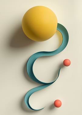 Abstract Yellow Sphere and Teal Ribbon