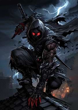 Dark Ninja with Glowing Red Eyes