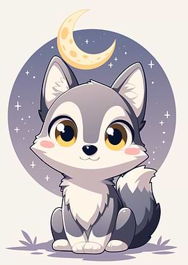 Cute Wolf Under the Moon