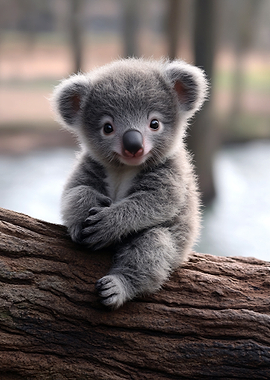 Adorable Baby Koala on a Log