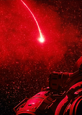 Red Space Comet and Spaceship
