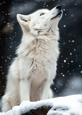 White wolf howling in snow