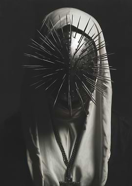 Spiked Masked Figure with Cross Necklace