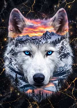 Wolf Landscape Double Exposure