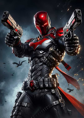 Red Hood Holding Two Guns