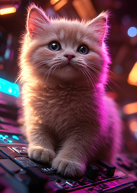 Cute Kitten on a Futuristic Console