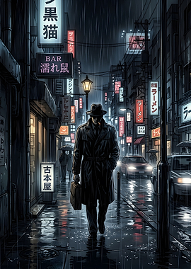 Detective in Rainy Tokyo Alley