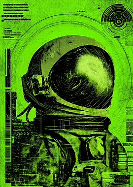 Astronaut Helmet with Neon Green Glitch Effect