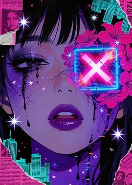 Cyberpunk Anime Girl with Neon X