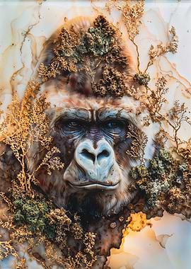 Marble Gorilla Head with Gold