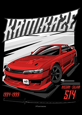 Red Nissan Silvia S14 Drift Car Art