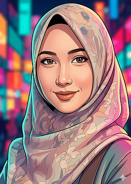 Woman in Hijab with City Background