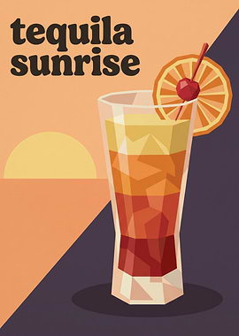 Geometric Tequila Sunrise Cocktail Illustration Orange Yellow Red Gradient Bar