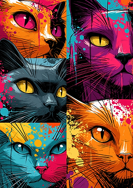 Vibrant Cat Portraits Collage