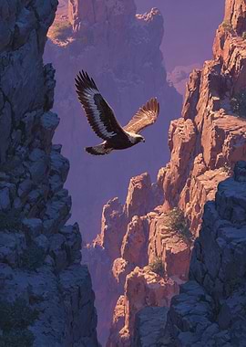 Eagle soaring through a canyon
