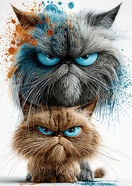 Two Grumpy Cats with Blue Eyes