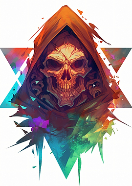 Grim Reaper Skull with Geometric Design