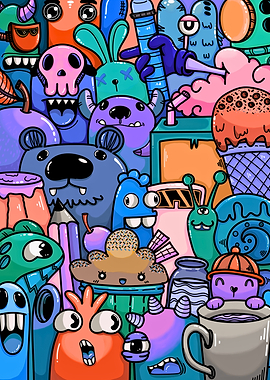 Doodle Monsters and Sweets Collage
