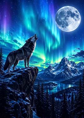 Wolf Howling at Aurora Borealis