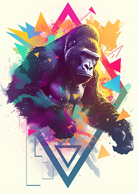Gorilla with Geometric Abstract Background