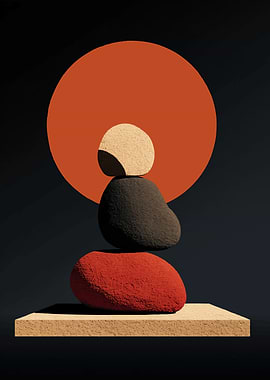 Zen Stone Balance with Orange Circle