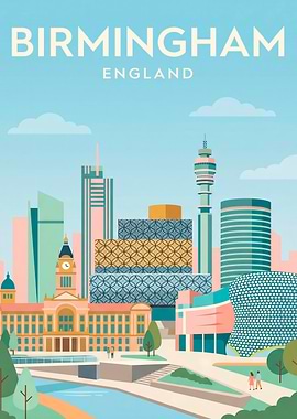 Birmingham England Skyline Poster