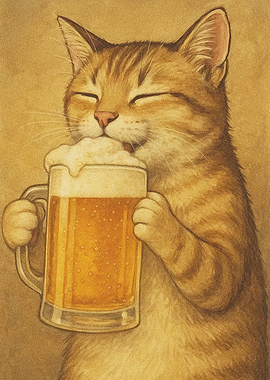Cat drinking beer