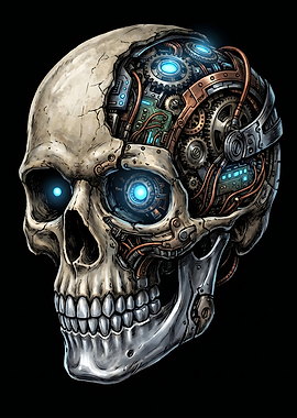 Cybernetic Skull with Glowing Eyes