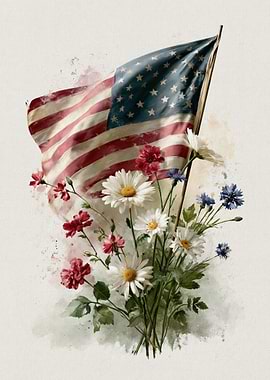American Flag with Flowers