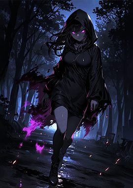 Dark Hooded Figure in Forest