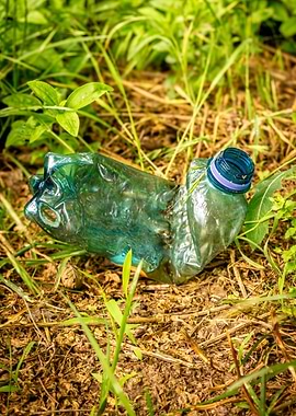 Crushed Plastic Bottle in Nature