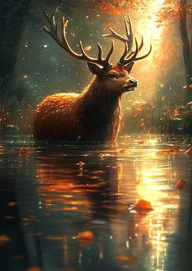 Majestic Stag in Autumn Water
