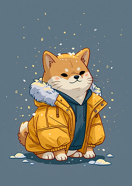 Cute Shiba Inu in Winter Jacket