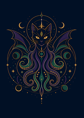 Mystical Cat with Tentacles and Wings