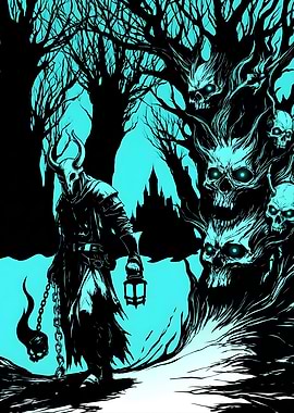 Dark Fantasy Knight with Skull Lantern