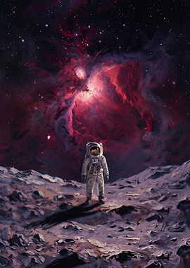 Astronaut on alien planet with nebula