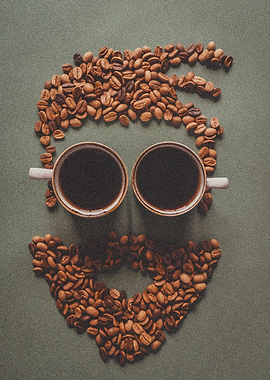 Coffee Bean Face with Coffee Cups