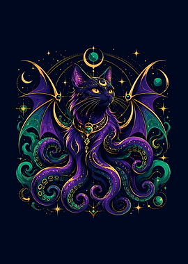 Mythical Cat with Tentacles and Wings