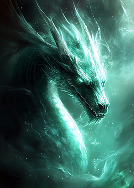 Ethereal Teal Dragon in Nebula