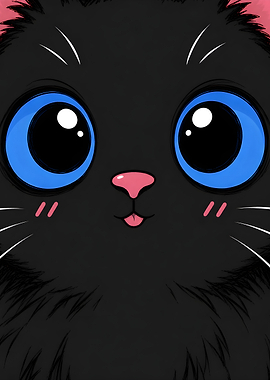 Whimsical Kawaii Black Cat