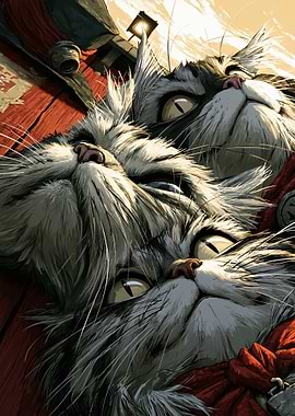 Three Fluffy Cats Looking Up