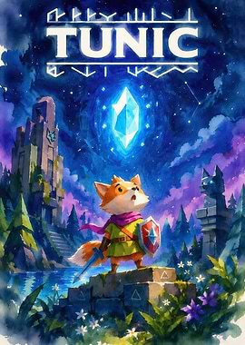 Tunic Fox Warrior in Mystical Landscape