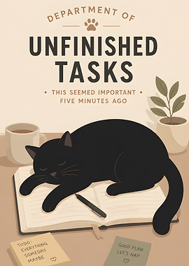 Funny Cat Department of Unfinished Tasks