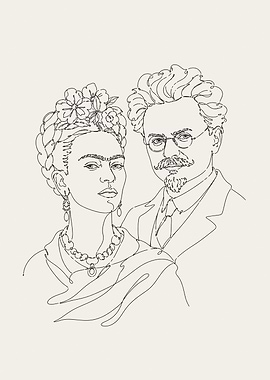 Frida Kahlo and Leon Trotsky Line Art