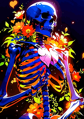 Skeleton with Flowers