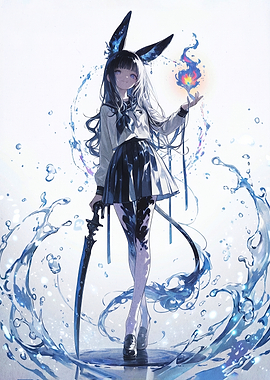 Anime Girl with Fire and Water
