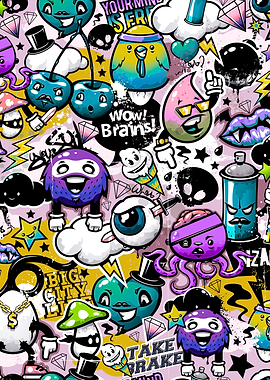 Graffiti Style Cartoon Characters and Symbols
