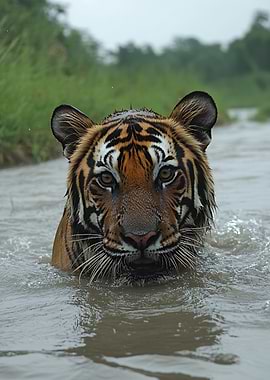 Tiger emerging from water
