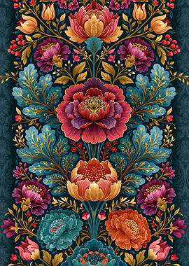 Intricate Floral Pattern with Peonies